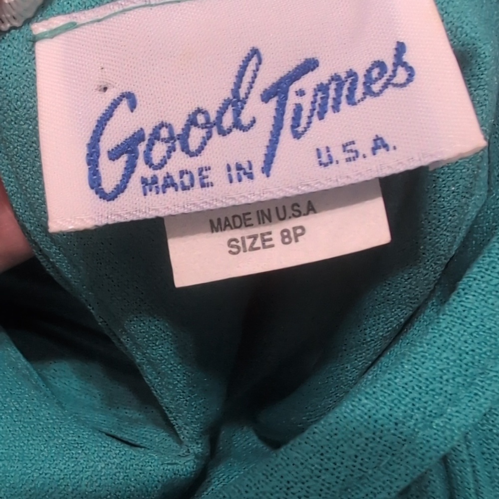 Good Times 80s Vintage Pleated Party Cocktail Dress Teal Size 8P Lace Detail - Picture 11 of 11